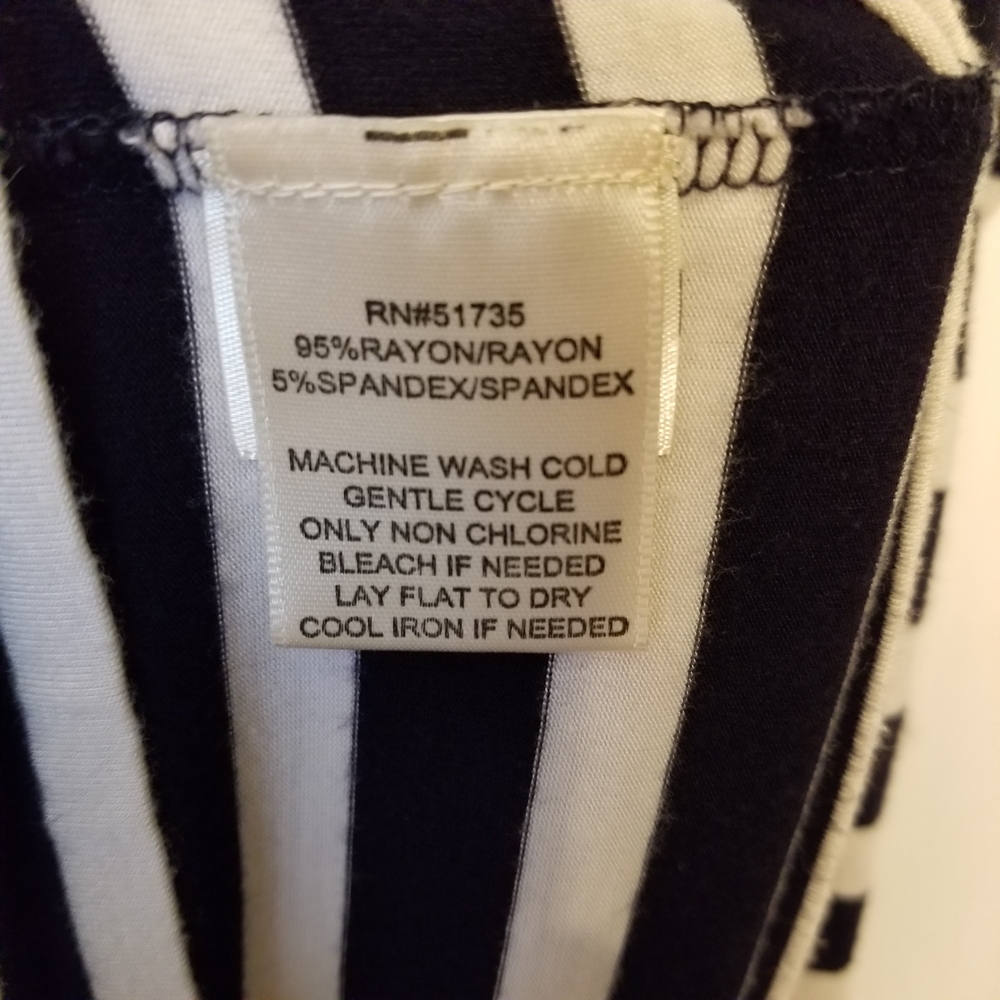 Black and White Striped Women's Dress - Casual Tee Dress - Picture 2 of 4